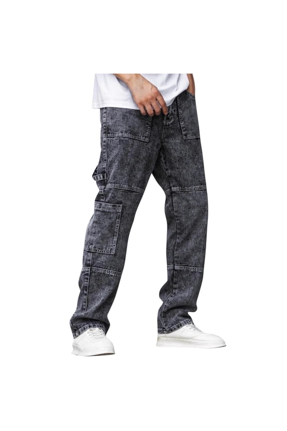 Mens Ripped Jeans, Distressed Destroyed Slim Fit Straight Leg Denim Pants Medium Washed