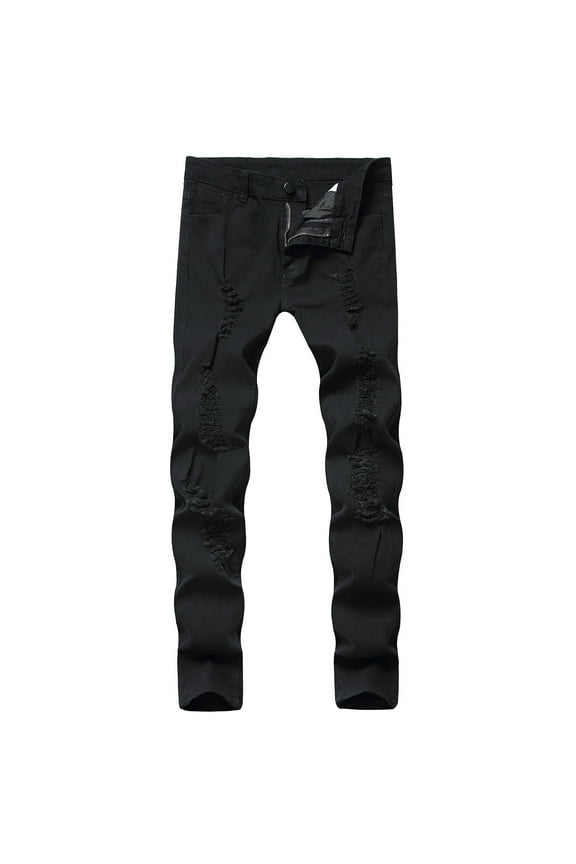 Mens Ripped Jeans Slim Fit Skinny Stretch Light Wash Jeans Pant