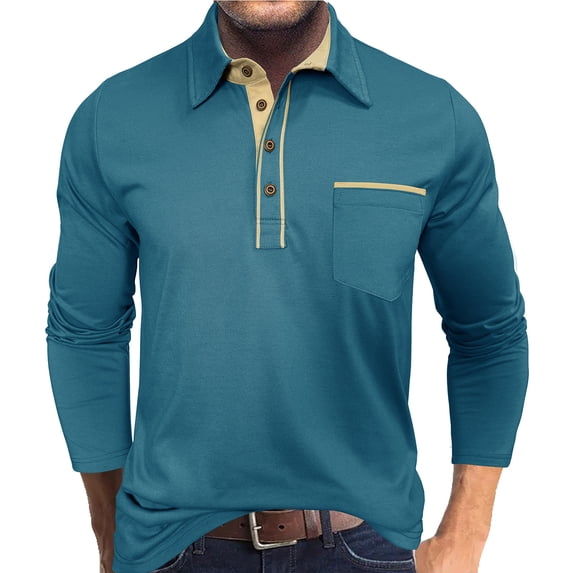 GuangCheng Mens Shirts Classic Long Sleeve Basic Button T-Shirt Lightweight Golf Tops with Pocket