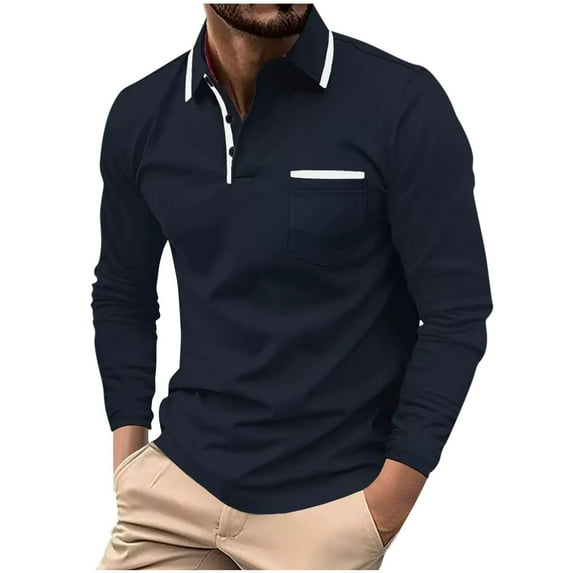 GuangCheng Mens Shirts Color Block Long Sleeve Casual T Shirt Golf Shirts with Pocket