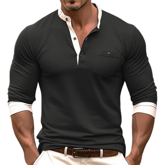 GuangCheng Mens Shirts Long Sleeve Polo Casual Slim Fit Soft Button Collared Blouses Tops with Pockets