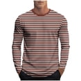 thumbnail image 1 of GuangCheng Mens Shirts Striped Crewneck Long Sleeve Soft Elastic Basic Tee Shirts for Fall Winter, 1 of 5