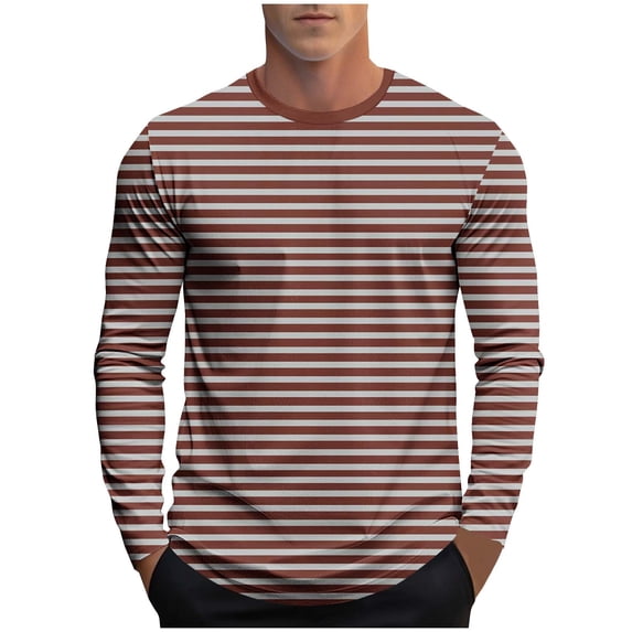 GuangCheng Mens Shirts Striped Crewneck Long Sleeve Soft Elastic Basic Tee Shirts for Fall Winter
