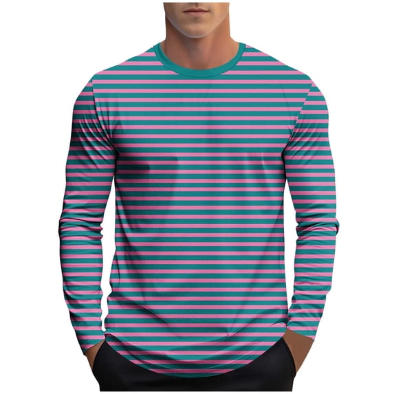 GuangCheng Mens Shirts Striped Crewneck Long Sleeve Soft Elastic Basic Tee Shirts for Fall Winter