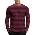 thumbnail image 1 of GuangCheng Mens Shirts Striped Crewneck Long Sleeve Soft Elastic Basic Tee Shirts for Fall Winter, 1 of 5