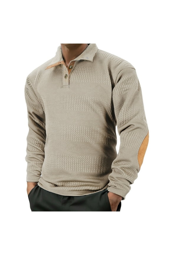 Mens Shirts Textured Knit Long Sleeve Elbow Patches Stylish Pullover Warm Tops
