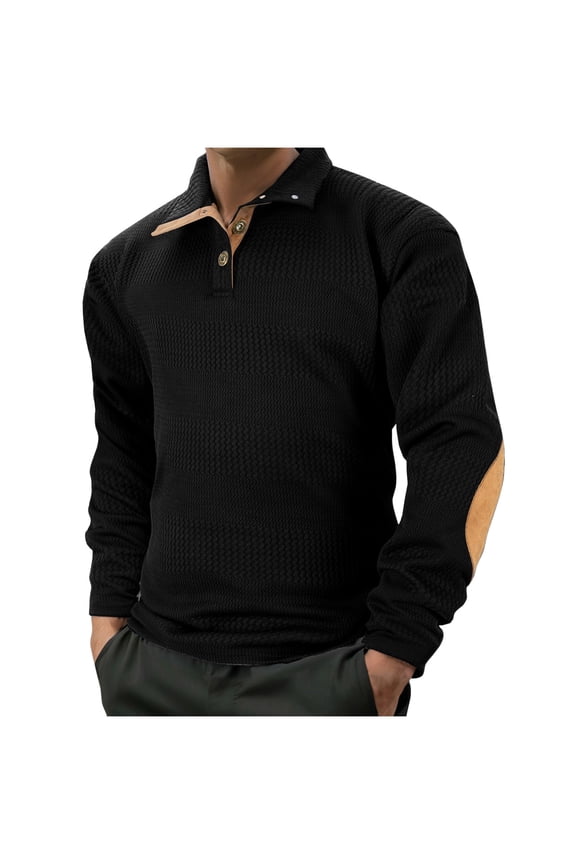 Mens Shirts Textured Knit Long Sleeve Elbow Patches Stylish Pullover Warm Tops