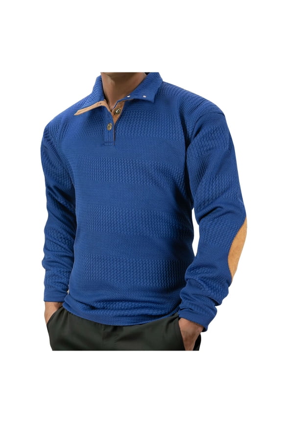 Mens Shirts Textured Knit Long Sleeve Elbow Patches Stylish Pullover Warm Tops