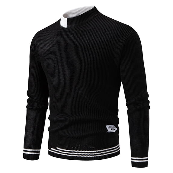 GuangCheng Mens Sweaters, Stand Neck Knit Sweaters Casual Waffle Pullover Sweaters Color Blocked Stripes Warm Tops