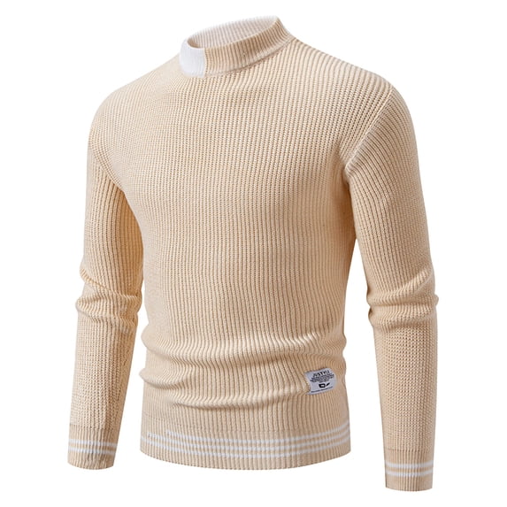 GuangCheng Mens Sweaters, Stand Neck Knit Sweaters Casual Waffle Pullover Sweaters Color Blocked Stripes Warm Tops