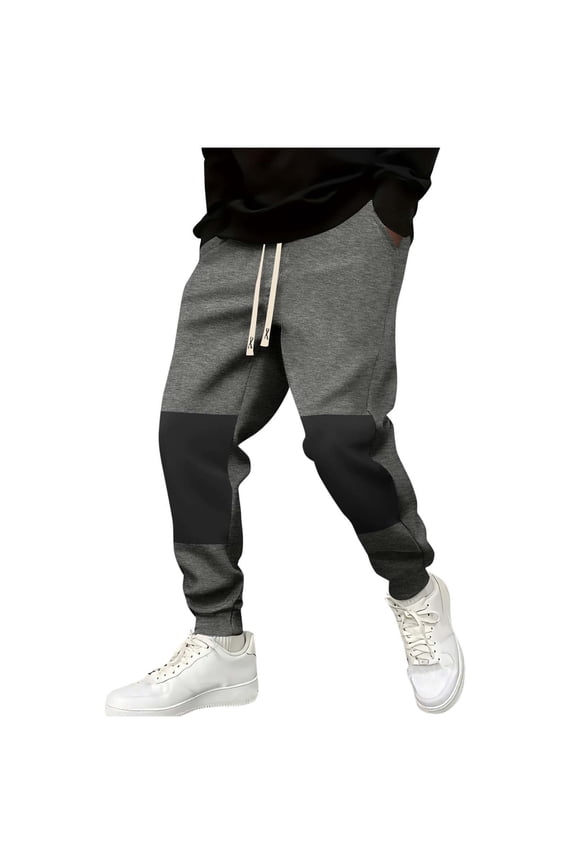 Mens Sweatpants Color Block Drawstring Baggy Cuffed Joggers Warm Fall Pants with Pockets