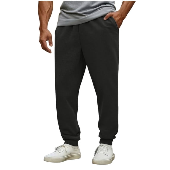 GuangCheng Mens Sweatpants Soft Thick Warm Solid Elastic Waist Pants with Pockets Fall Winter Piece