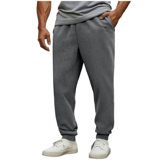 GuangCheng Mens Sweatpants Soft Thick Warm Solid Elastic Waist Pants with Pockets Fall Winter Piece