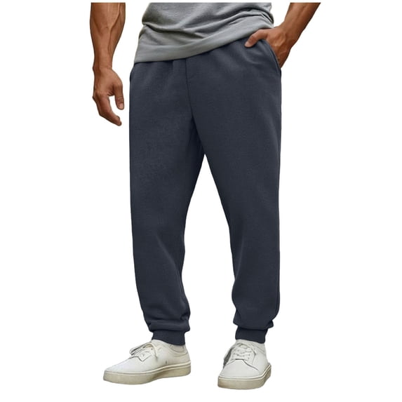 GuangCheng Mens Sweatpants Soft Thick Warm Solid Elastic Waist Pants with Pockets Fall Winter Piece