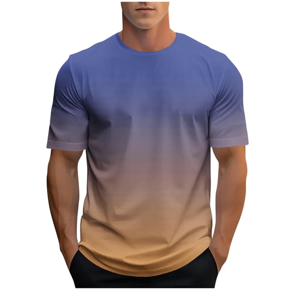 GuangCheng Mens T-Shirts Graphic Oversized Gradient Short Sleeve Round Neck Tee Summer Pullover Tops Size L