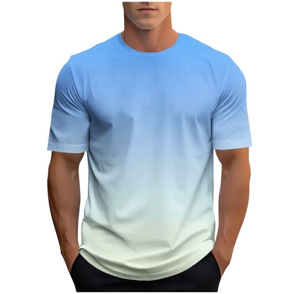 GuangCheng Mens T-Shirts Graphic Oversized Gradient Short Sleeve Round Neck Tee Summer Pullover Tops Size M-3XL