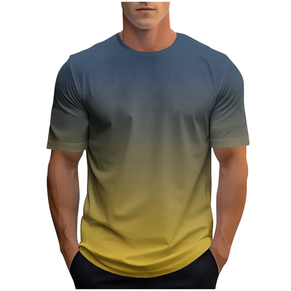 GuangCheng Mens T-Shirts Graphic Oversized Gradient Short Sleeve Round Neck Tee Summer Pullover Tops Size XL