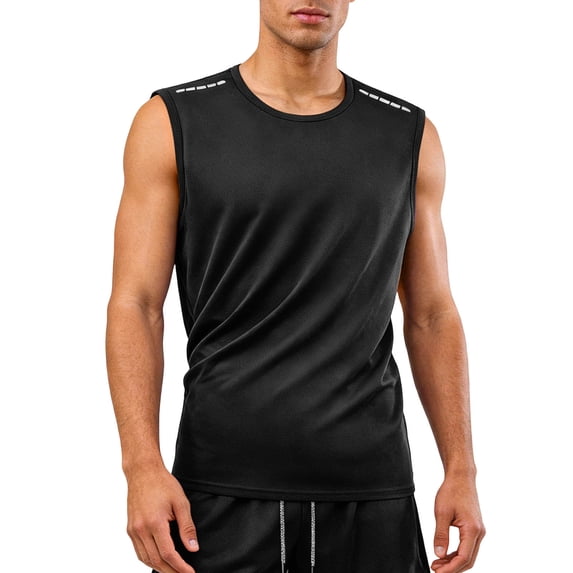 GuangCheng Mens Tank Top Lightweight Workout Gym Muscle Quick Dry Shirts Moisture Wicking Sleeveless Tee Shirts,Black,Size L