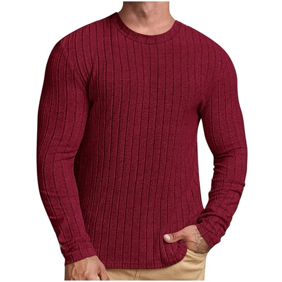 GuangCheng Mens Textured Knit Tops Casual Stretch Ribbed Long Sleeve Warm Fall Blouses Shirts