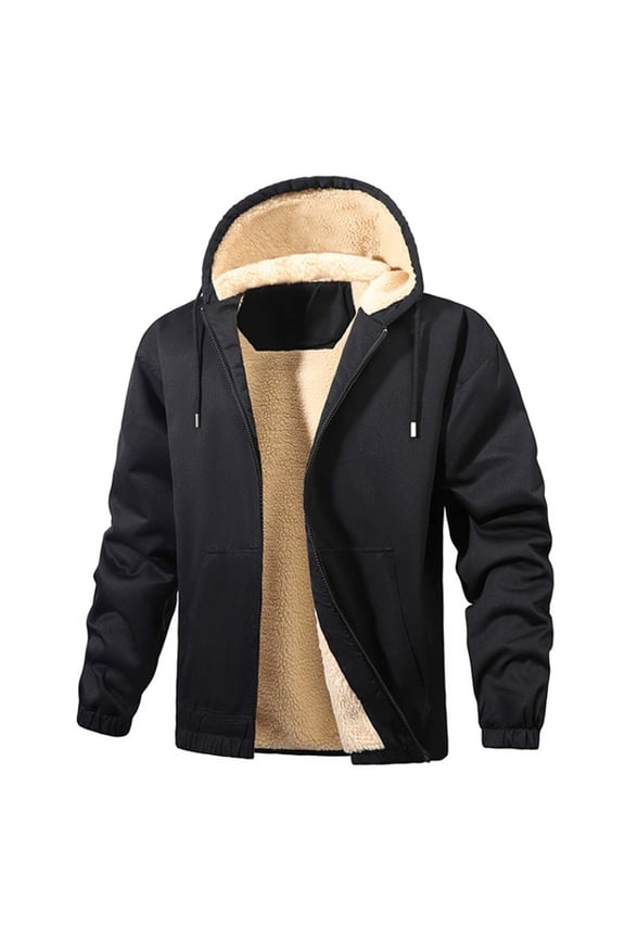 Mens Windproof Fleece Lined Jackets Drawstring Full Zippered Sweatshirts with Pocket