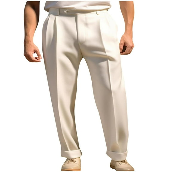 GuangCheng Oversized Work Pants for Men Baggy Pleated Wide Leg Suit Trousers Formal Comfy Dress Pants