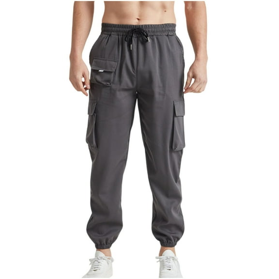 GuangCheng Pants for Men Casual Baggy Cargo Pants Casual Drawstring Trousers with Flat Pockets
