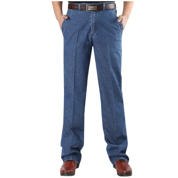 GuangCheng Patchwork Washed Jeans for Men Straight Leg Drawstring Regular Fit Demin Pants with Pockets