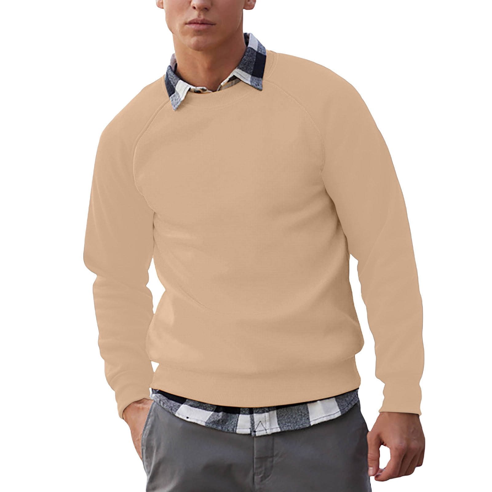 GuangCheng Raglan Shirts for Men Soft Long Sleeve Round Neck Tops Warm ...