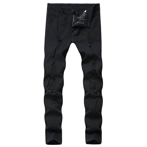 GuangCheng Slim Fit Stretch Jeans Ripped Skinny Jeans for Men, Distressed Straight Leg Flex Waist Denim Pants