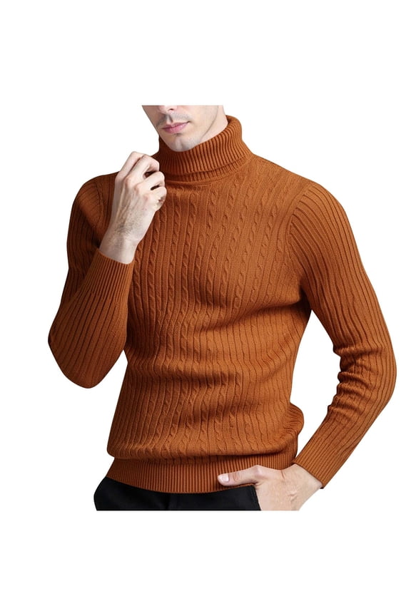 Slim Fit Sweaters for Men, Warm Thick Turtleneck Pullover Tops with Twist Patterned