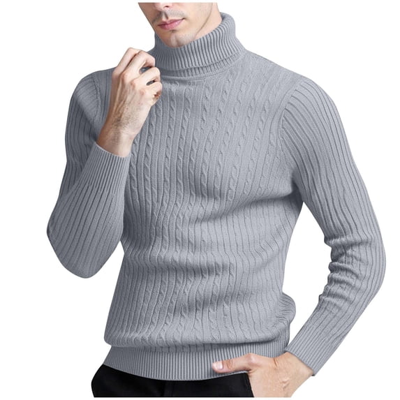GuangCheng Slim Fit Sweaters for Men, Warm Thick Turtleneck Pullover Tops with Twist Patterned
