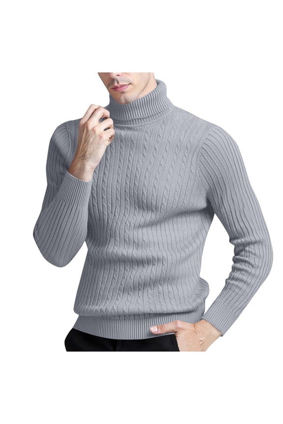 Slim Fit Sweaters for Men, Warm Thick Turtleneck Pullover Tops with Twist Patterned