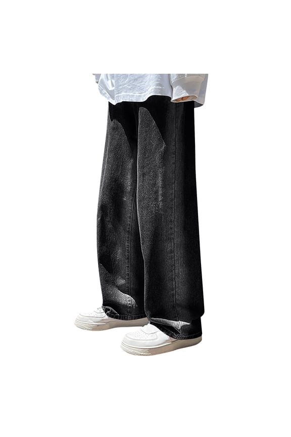Straight Leg Faux Denim Jeans for Men,Skinny Silm Fit Flex Waist Medium Washed Denim Pants Trousers for Men