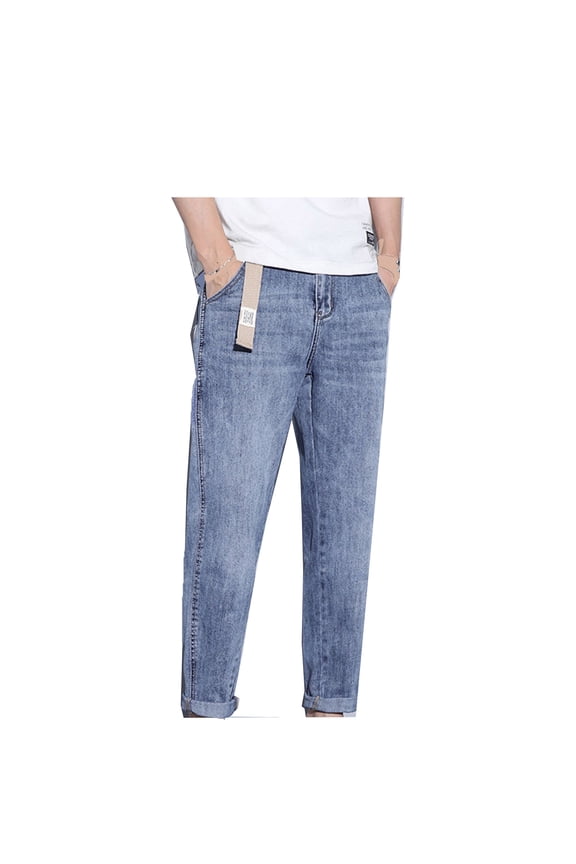 Straight Leg Jeans for Men,Skinny Silm Fit Flex Waist Medium Washed Denim Pants Trousers for Men