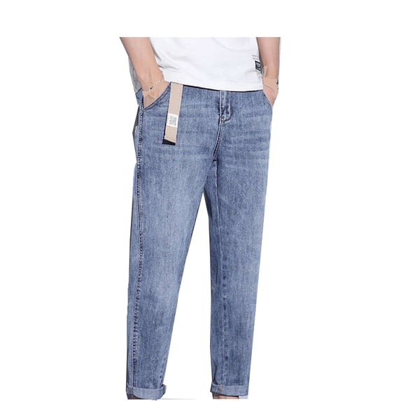 GuangCheng Straight Leg Jeans for Men,Skinny Silm Fit Flex Waist Medium Washed Denim Pants Trousers for Men