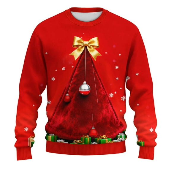 GuangCheng Tees for Men Christmas Baggy,Crew Neck,Printed,Long Sleeve Tops,Pullover,Bottom,Tees,Comfy Loose Piece,Red,Size S