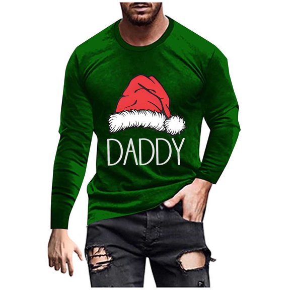 GuangCheng Tops for Men ChristmasCrew Neck,Long Sleeve Tops,Printed,Pullover,Baggy,Bottom,Tees,Comfy Loose Piece,Green,Size 2XL