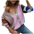 thumbnail image 1 of GuangCheng Women's Color Block Cardigan Sweaters V Neck Button Open Front Knit Outerwear Coats, 1 of 4