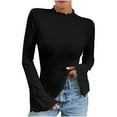 thumbnail image 1 of GuangCheng Womens Bell Sleeve Lettuce Trim Tops Mock Neck Long Sleeve Fitted Casual Blouses Shirts, 1 of 4