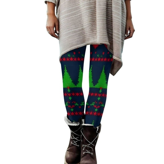 GuangCheng Womens Christmas Print Leggings Soft Comfy High Elastic Waisted Full Length Printed Yoga Pants Tight Workout Trousers