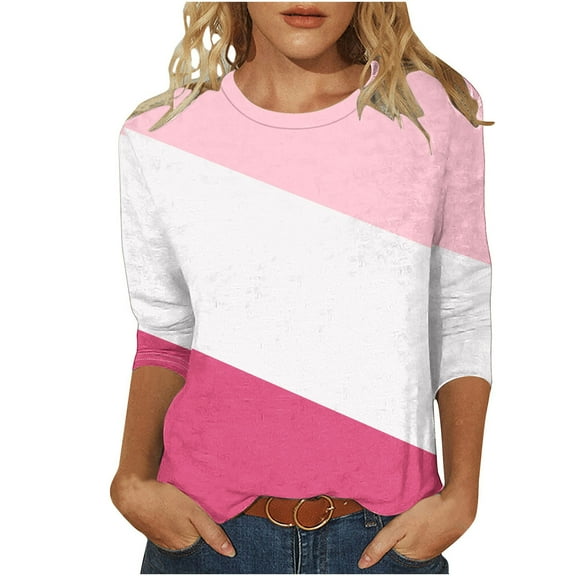 GuangCheng Womens Color Block Tops Casual Long Sleeve Tunic Round Neck Pullover Shirts Blouses