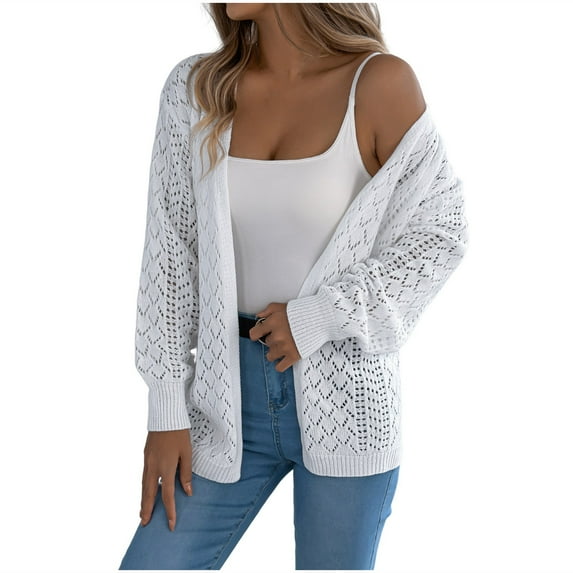 GuangCheng Womens Crochet Cardigan Sweaters Kimono Boho Knitted Lightweight Long Sleeve Open Front Coats Tops