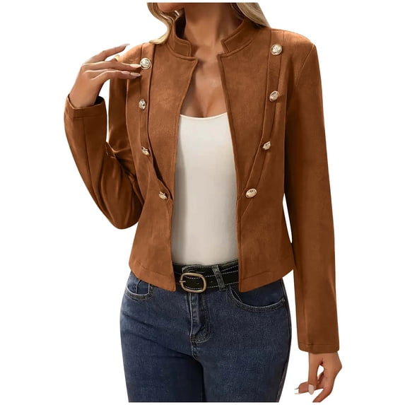GuangCheng Womens Jackets Fashion Long Sleeve Solid Color Double Breasted Vintage Top Coat