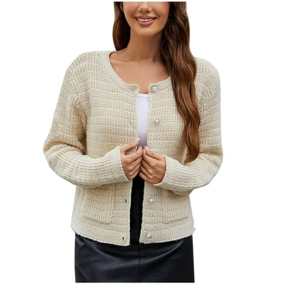 GuangCheng Womens Knit Cardigan Sweaters Long Sleeve Open Front Button Down Trendy Casual Jackets Fall Winter Clothes