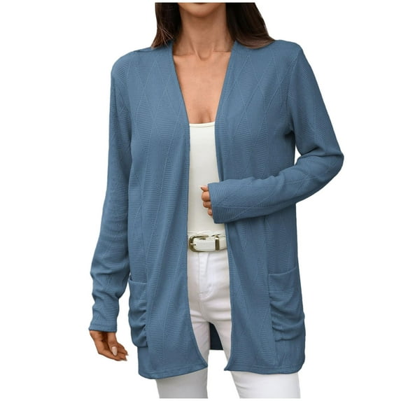 GuangCheng Womens Knitted Cardigans Open Front Long Sleeve Trendy Dressy Lightweight Fall Sweaters with Pockets