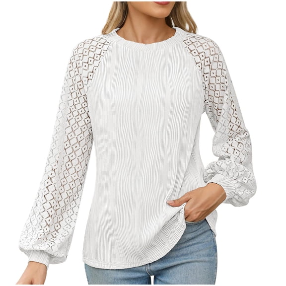 GuangCheng Womens Long Sleeve Blouses Business Casual Dressy Tops Lace Crewneck Fall Pullover Work Outfits Shirts