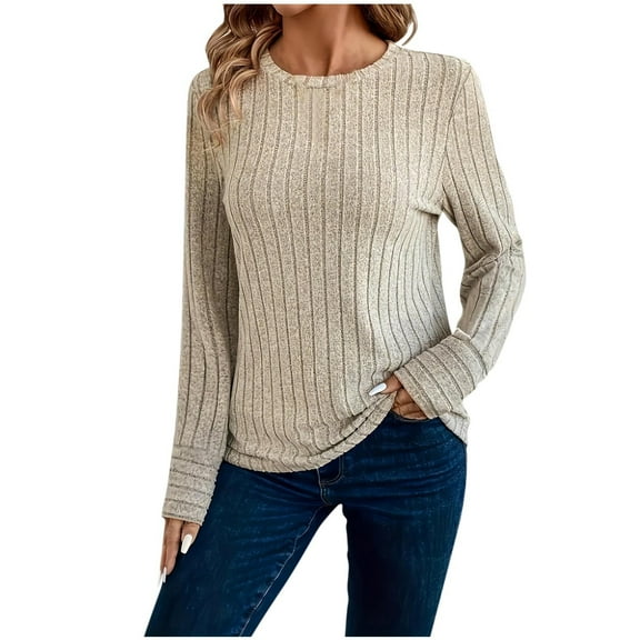 GuangCheng Womens Long Sleeve Kint Textured Tops Crew Neck Casual Fitted Warm Blouses Shirts