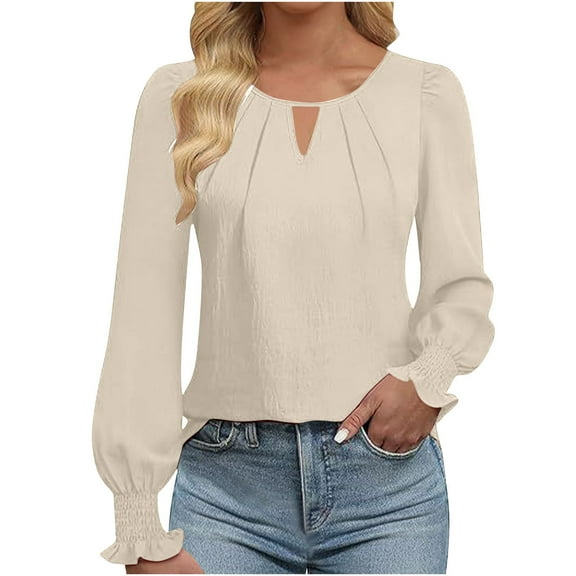 GuangCheng Womens Long Sleeve Tops Business Casual Blouses Dressy Work Office Summer Flowy Shirts Trendy Outfits