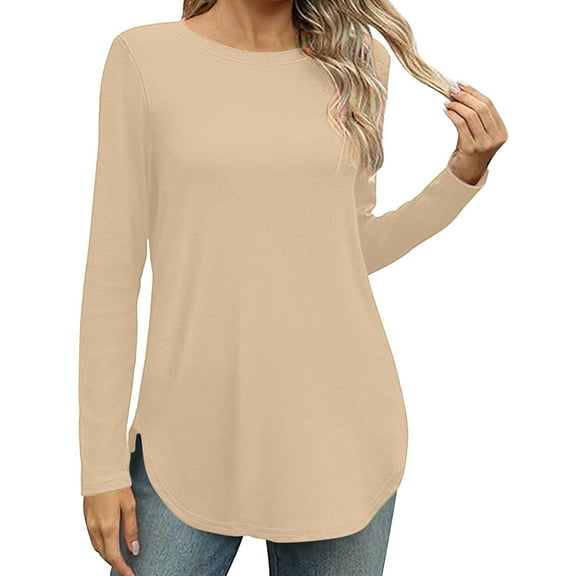 GuangCheng Womens Long Sleeve Tops Crew Neck Casual Basic Tees Flowy Loose Fall Fashion Tunic Blouses