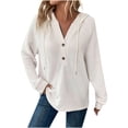 thumbnail image 1 of GuangCheng Womens Long Sleeve Waffle Hoodies Waffle Knit Tops Drawstring Button V Neck Casual Blouses Shirts, 1 of 6